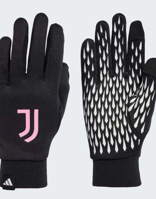 Guantes negros, blancos y rosa pétalo con diseño de la primera equipación del Juventus Fieldplayer de adidas Performance