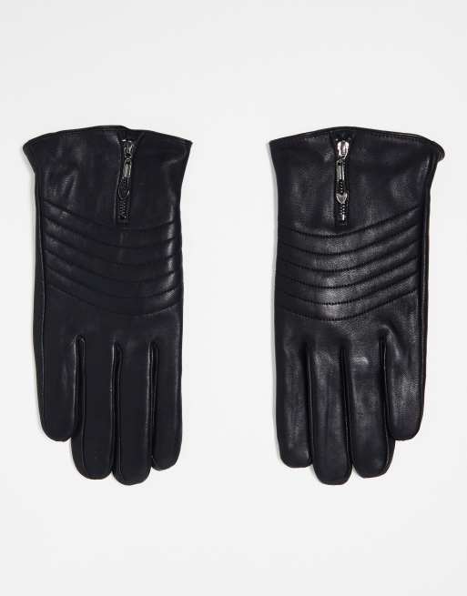 Guantes negros con detalle de cremallera de cuero de Barneys Originals 