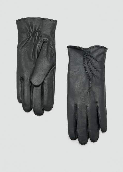 Guantes negros de 100% cuero con forro de piel sintética de Mango - view 1