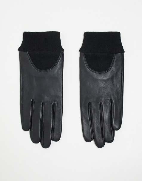 Guantes negros de cuero con puño de canalé de ASOS DESIGN - view 1