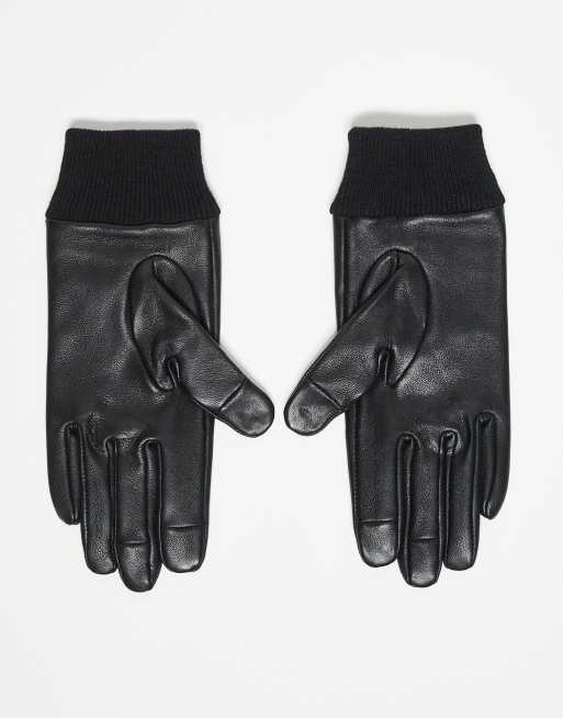Guantes negros para pantalla táctil de cuero con puños de canalé de ASOS DESIGN, 3 de 3