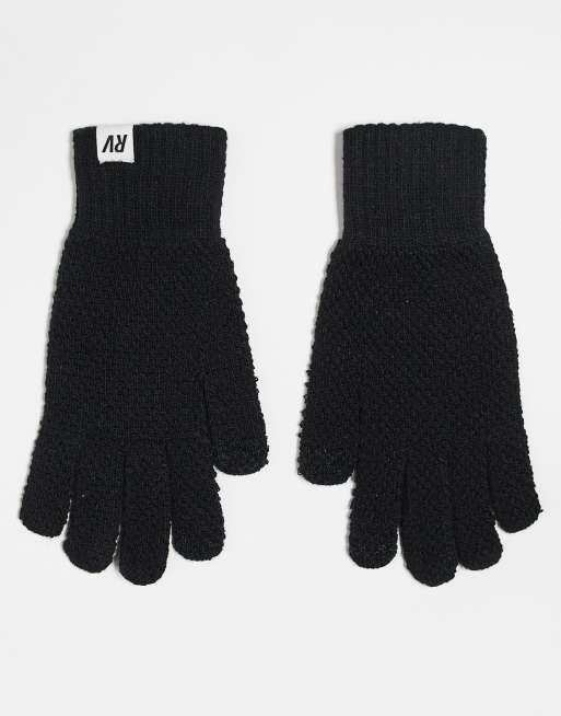 Guantes negros unisex para pantalla táctil de punto de arroz de Reclaimed Vintage
