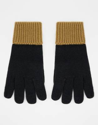 Guantes negros y camel con puños vueltos y diseño color block de punto de ASOS DESIGN