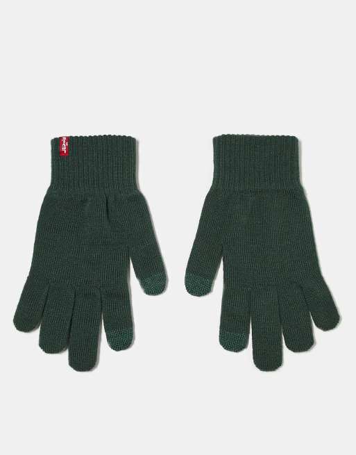 Guantes verdes aptos para pantalla táctil con etiqueta del logo de punto de Levi's