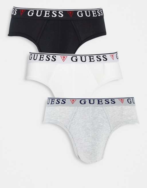 Guess 3-pack logo briefs in black/white/gray