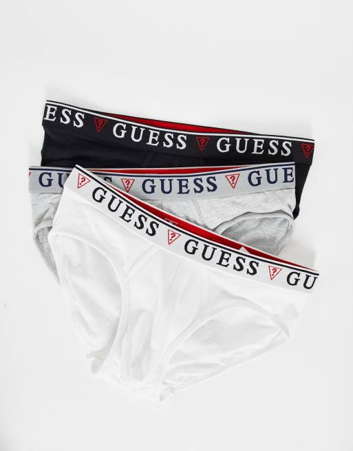 Guess 3-Pack Red Waistband Men's Briefs, Black/Grey/Navy