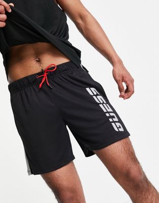 Guess Active poly large logo training short in jet black - BLACK