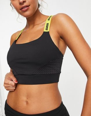 Guess co-ord logo active bralette in black and yellow