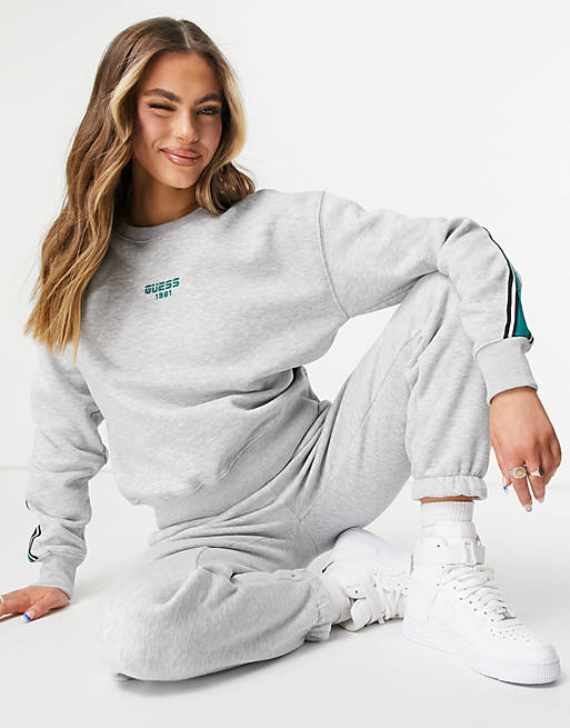 Guess crew neck oversized logo sweater in gray | ASOS