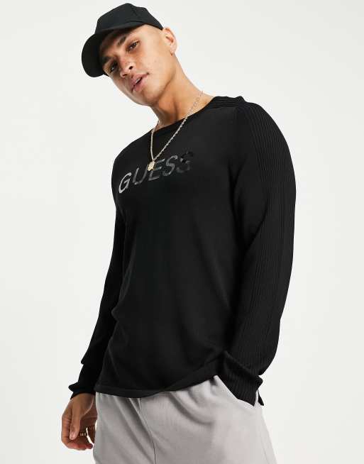 Vice Spanien Genbruge Guess crewneck sweatshirt with chest logo in black | ASOS