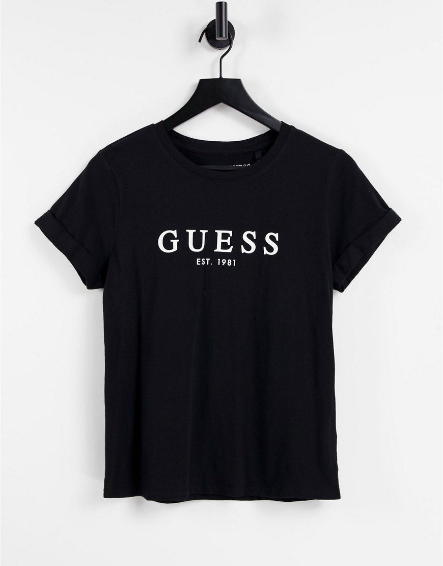 Guess cuffed short sleeve logo t-shirt in black