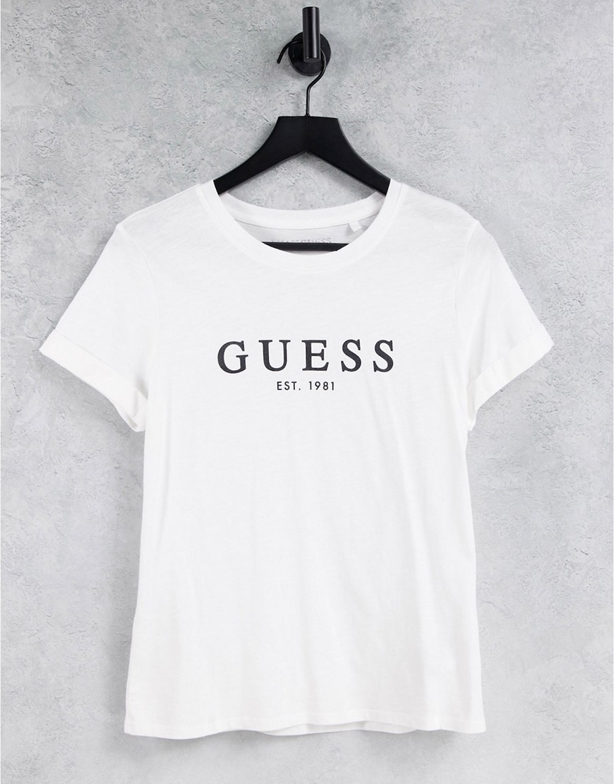 Guess cuffed short sleeve logo T-shirt in white