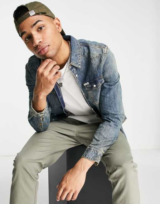 Guess denim shirt in washed blue ASOS