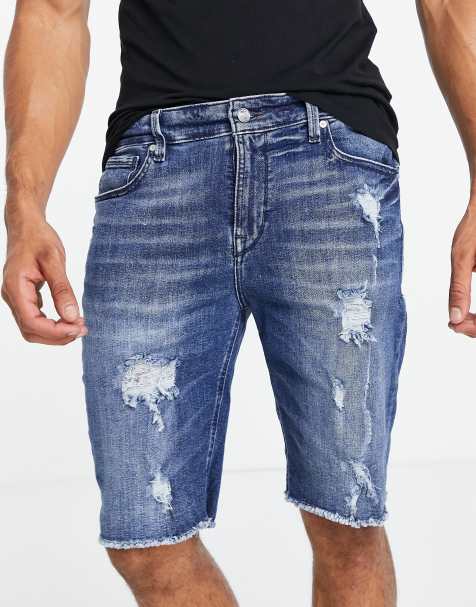 GUESS denim shorts with abraisions in light blue wash - view 1