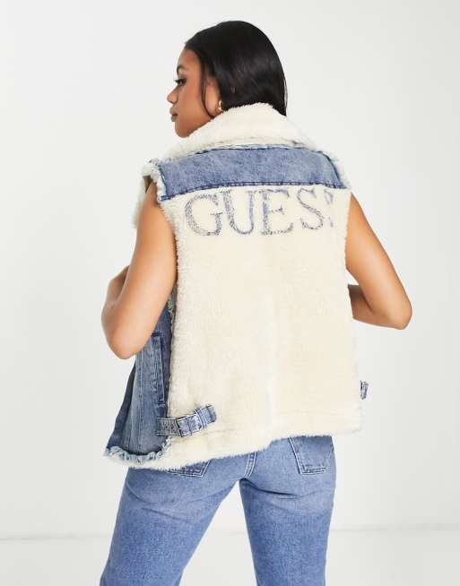 Guess denim teddy logo vest in blue wash, 2 of 4