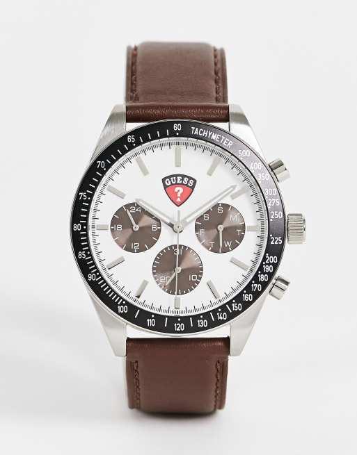 Guess Enterprise multi dial watch in brown and cream