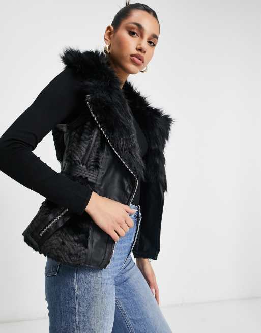 Guess leather jacket with faux store fur collar