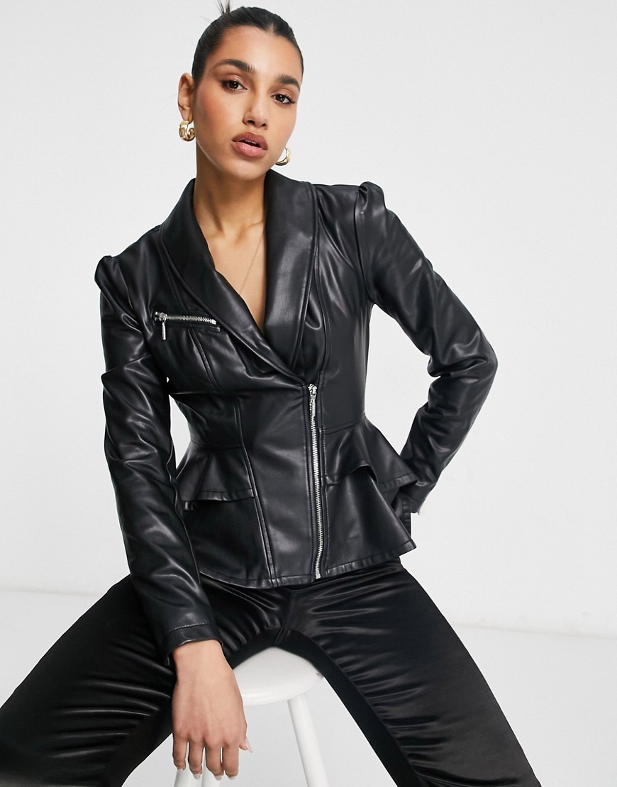 Guess faux leather western jacket in black