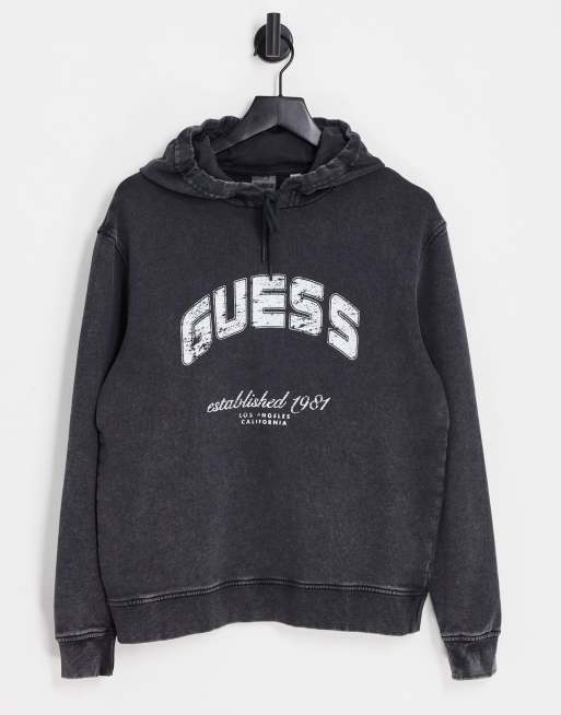 Guess hoodie logo sweatshirt in acid black | ASOS