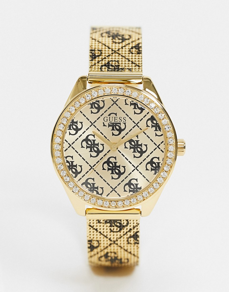 Guess – Klocka med heltäckande logotypmönster-Guld