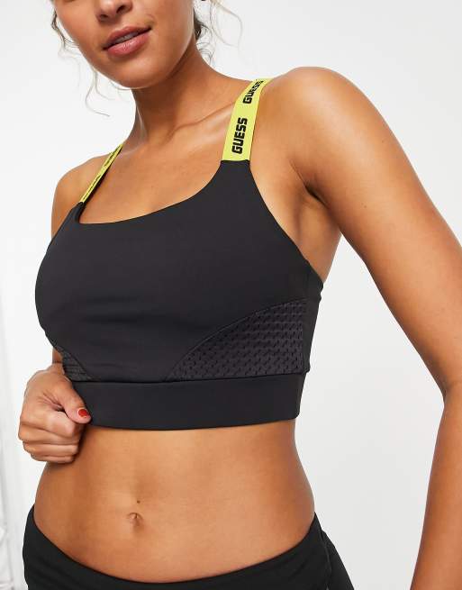 Guess logo active bralet in black and yellow (part of a set)