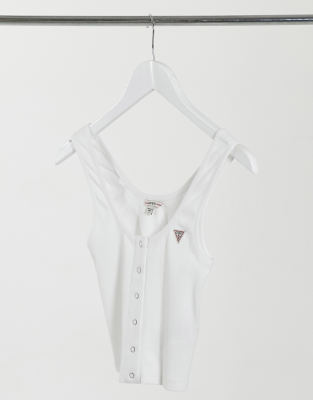 Guess Logo Crop Tank In White