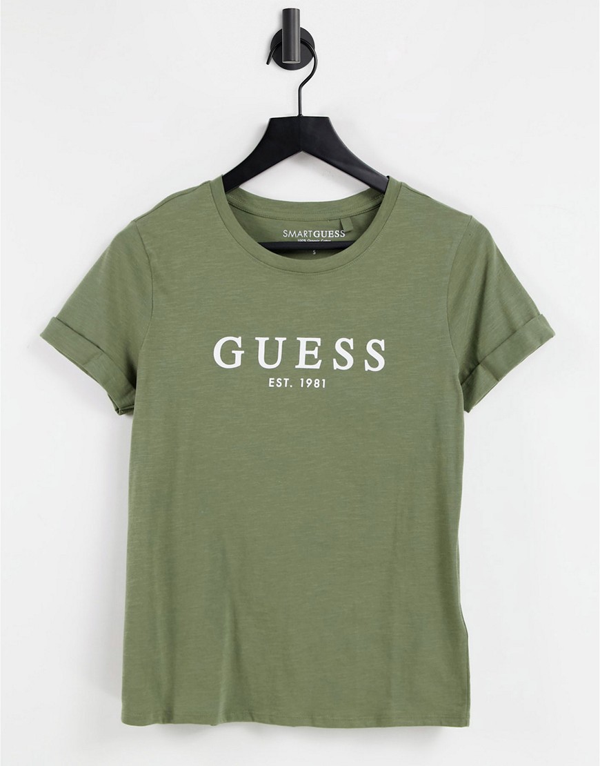 Guess logo short sleeve T-shirt in khaki-Green