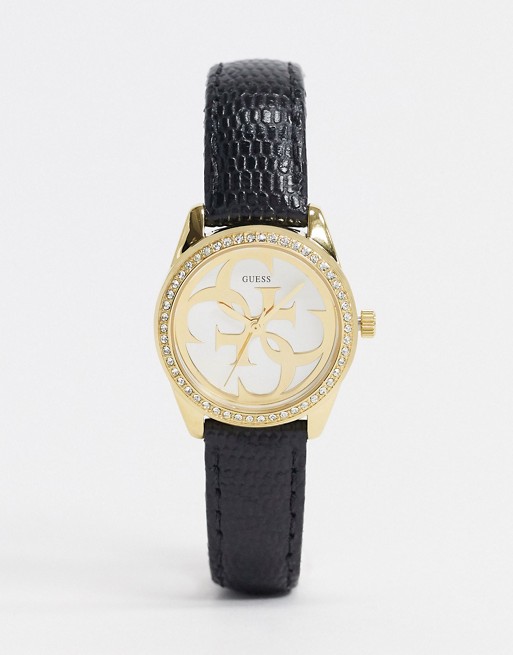 Guess Micro G twist leather watch in black
