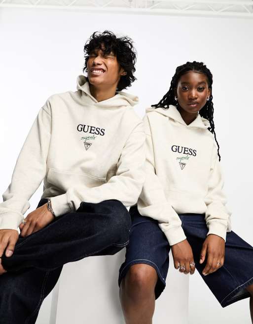 GUESS Originals – Baker – Unisex-Kapuzenpullover in meliertem Hellgrau mit Logo