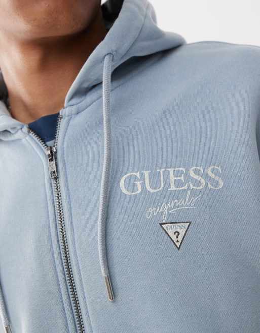 Guess Originals Baker zip through hoodie in light blue ASOS