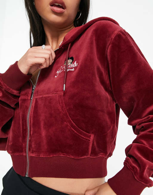 Women's Red Velour Tracksuit Hooded Loungewear Co Ord –