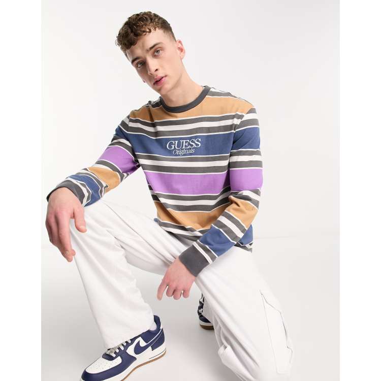 Guess Originals block stripe long sleeve tee in multi | ASOS