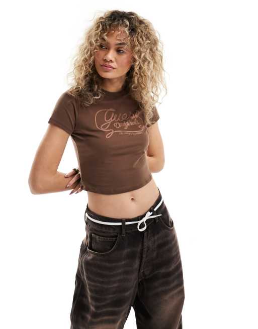 GUESS Originals – Brun, liten t-shirt med tryck