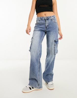 GUESS Originals cargo jeans in medium wash - ASOS Price Checker
