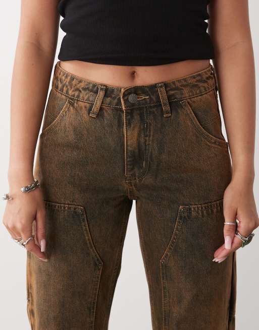 Guess Originals carpenter denim jeans in brown acid wash | ASOS