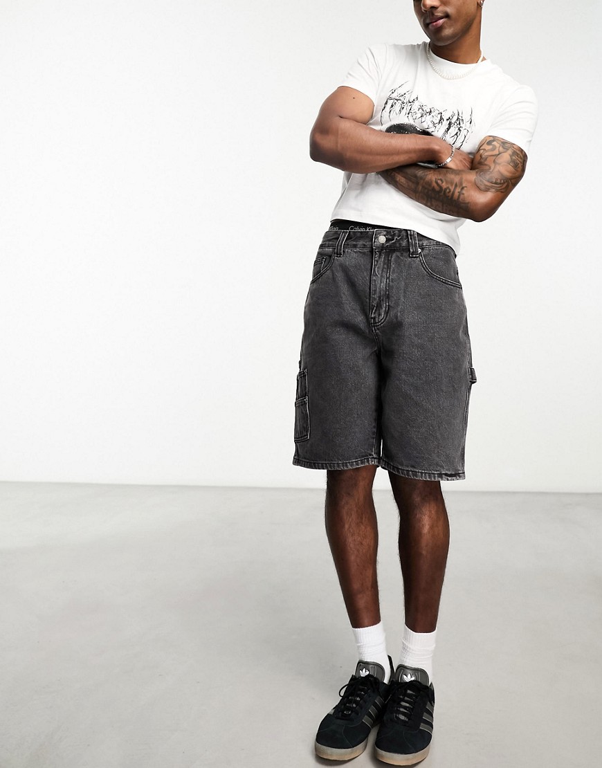 GUESS Originals carpenter shorts in washed grey-Black