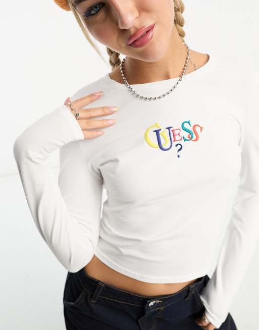 Guess Originals classic logo long sleeve top in white ASOS