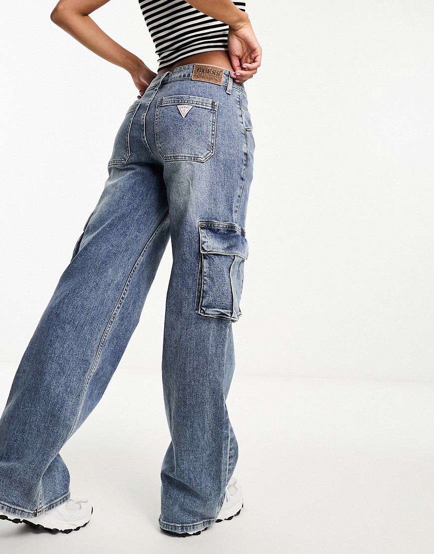 GUESS Originals co-ord cargo jeans in medium wash-Blue