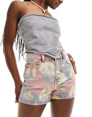 Guess Originals Guess Originals co-ord classic denim shorts with all over cowboy print-Multi