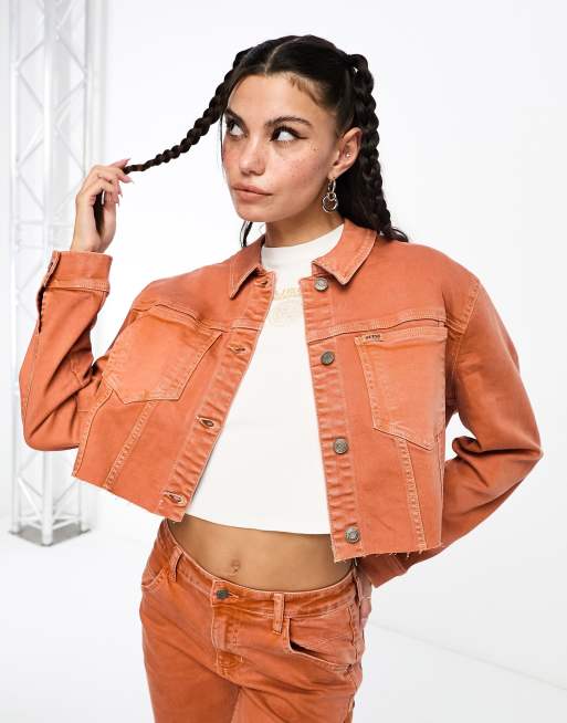 Bright orange hotsell cropped denim jacket