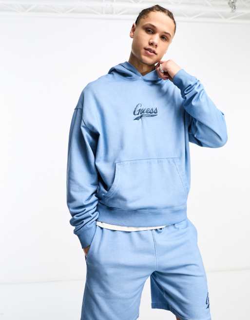 Guess Originals co-ord icon logo hoodie and shorts set in blue | ASOS