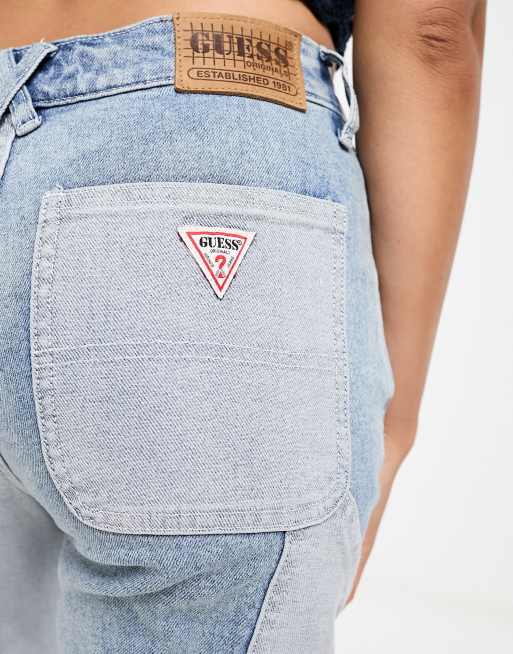 Guess Originals colour block denim jeans in light wash blue