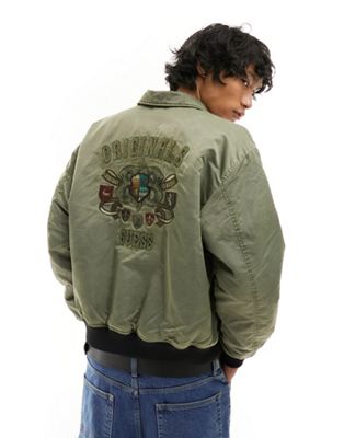 Guess Originals Crest Nylon Jacket In Khaki-green