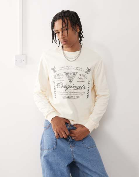 Guess Originals crew neck sweatshirt in off white with logo print - view 1