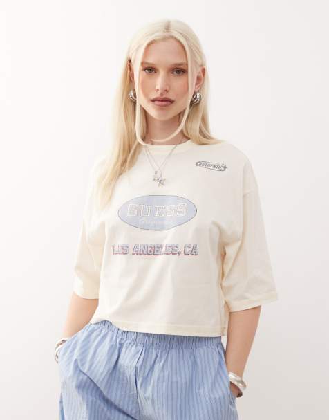 Guess Originals cropped raw edge baby t-shirt in off white - view 1