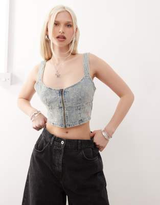 denim bustier in vintage wash blue