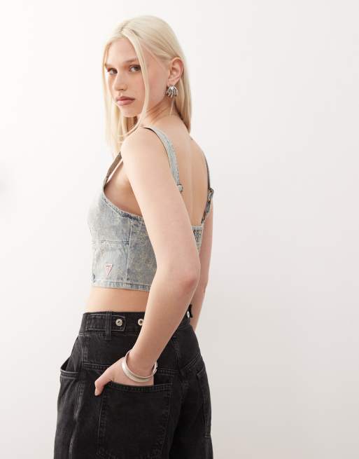 Guess Originals denim bustier in vintage wash blue | ASOS