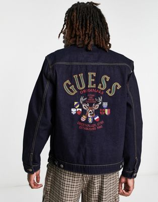 Guess Originals denim jacket with back print logo in navy - ASOS Price Checker