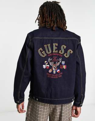 Guess Originals denim jacket with back print logo in navy - ASOS Price Checker