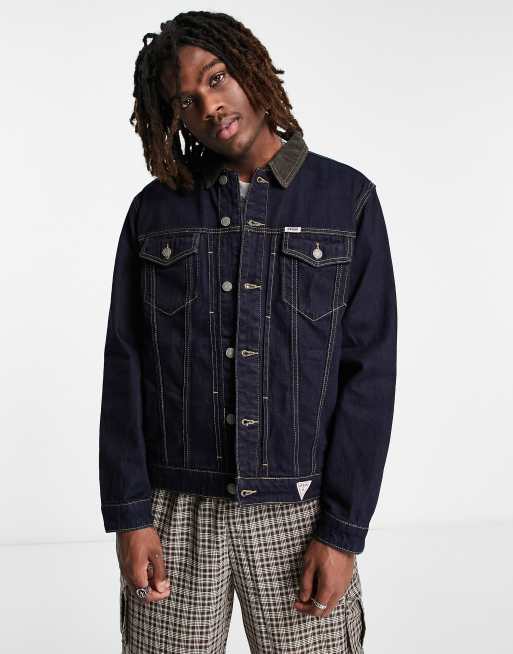 Mentalt nordøst gavnlig GUESS Originals denim jacket with back print logo in navy | ASOS